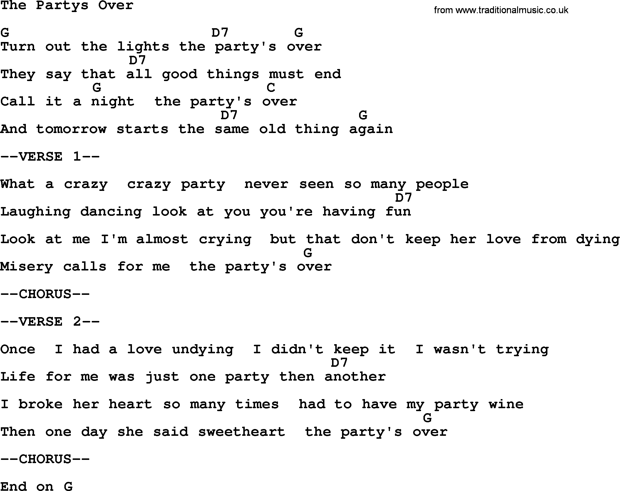 Willie Nelson song: The Partys Over, lyrics and chords