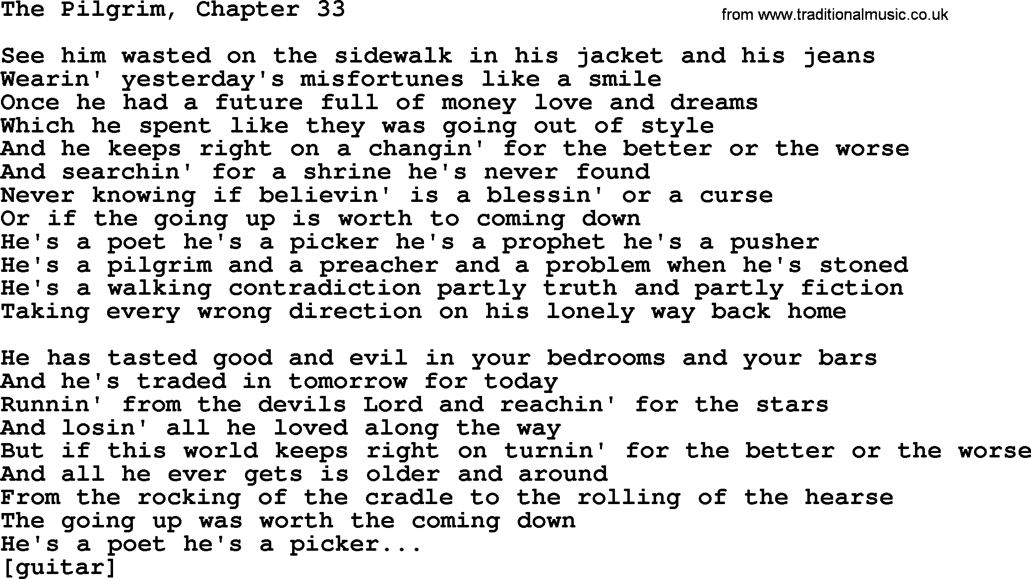Willie Nelson song: The Pilgrim, Chapter 33 lyrics