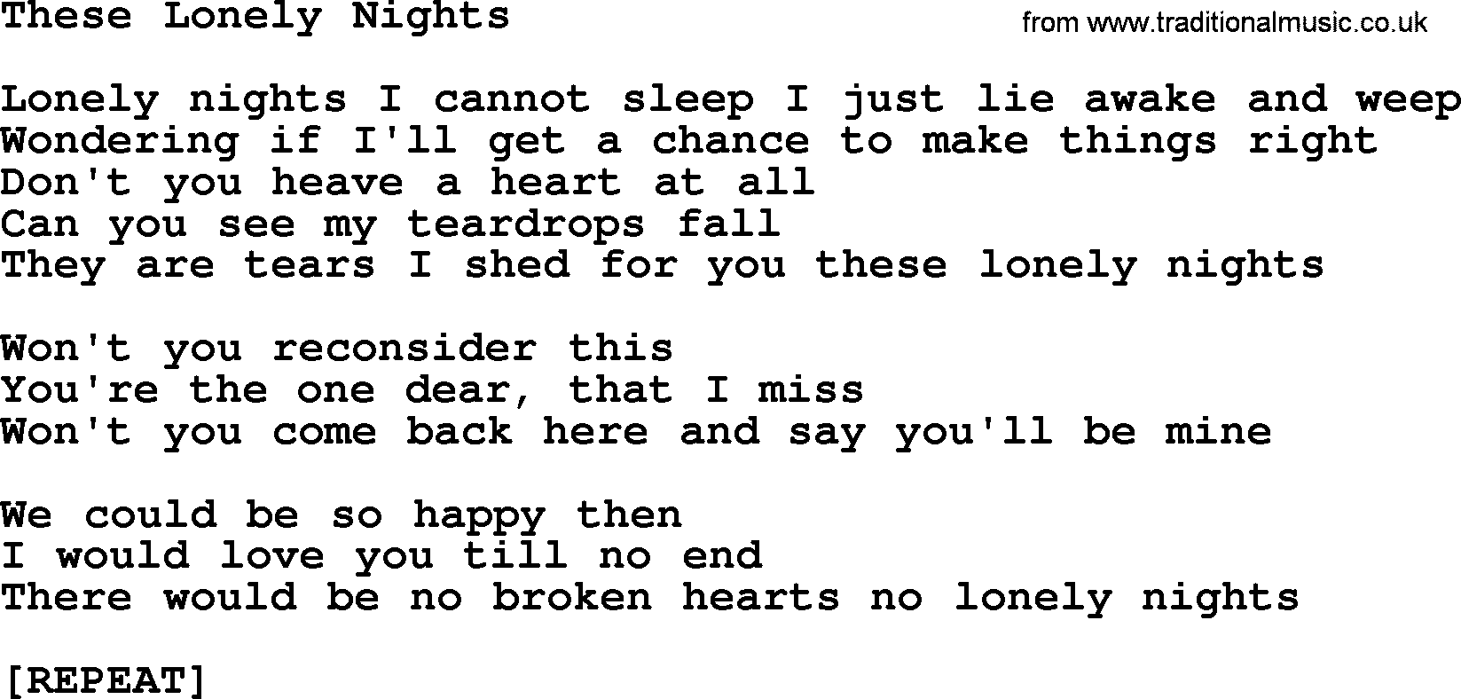 Willie Nelson song: These Lonely Nights lyrics