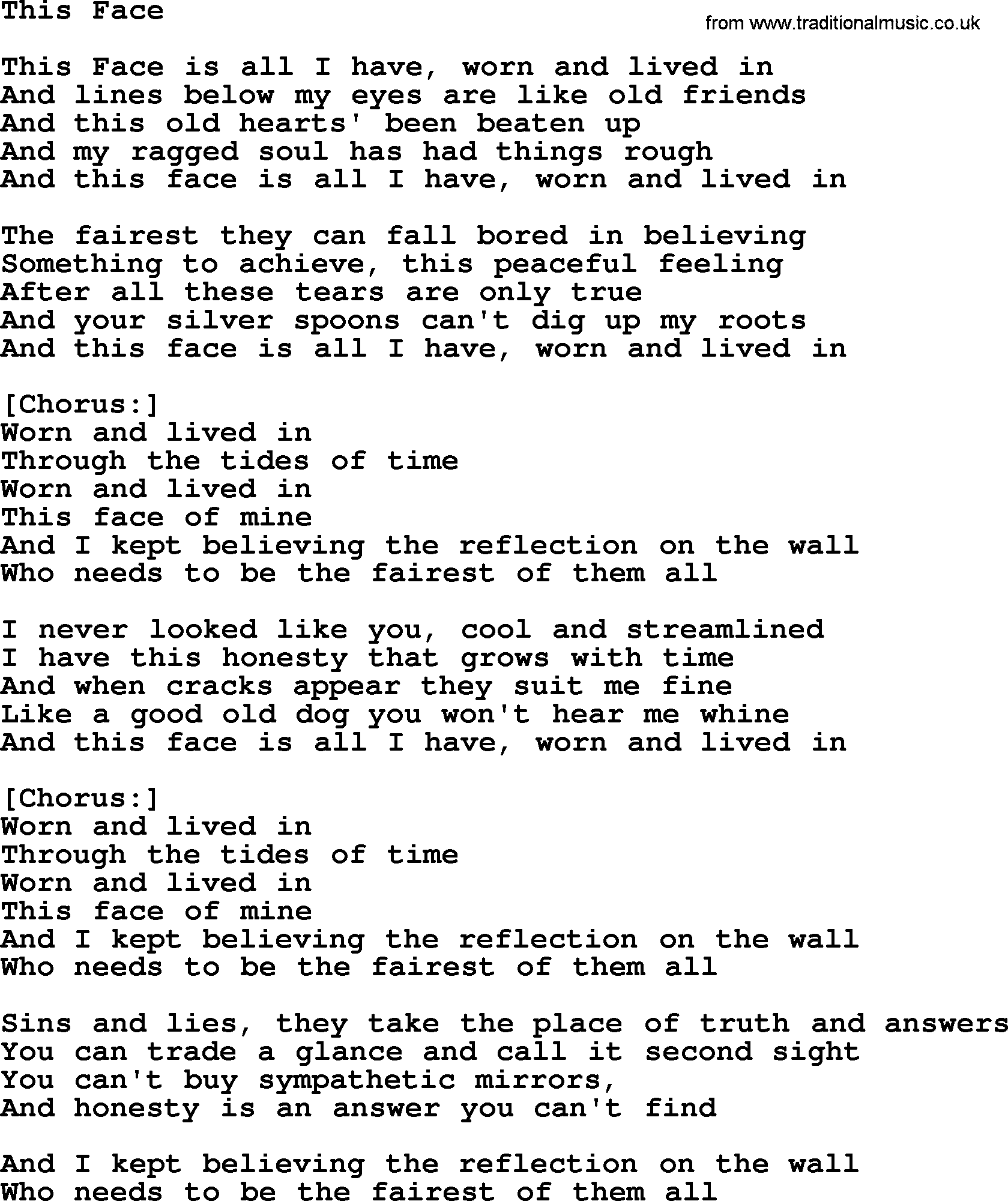Willie Nelson song: This Face lyrics