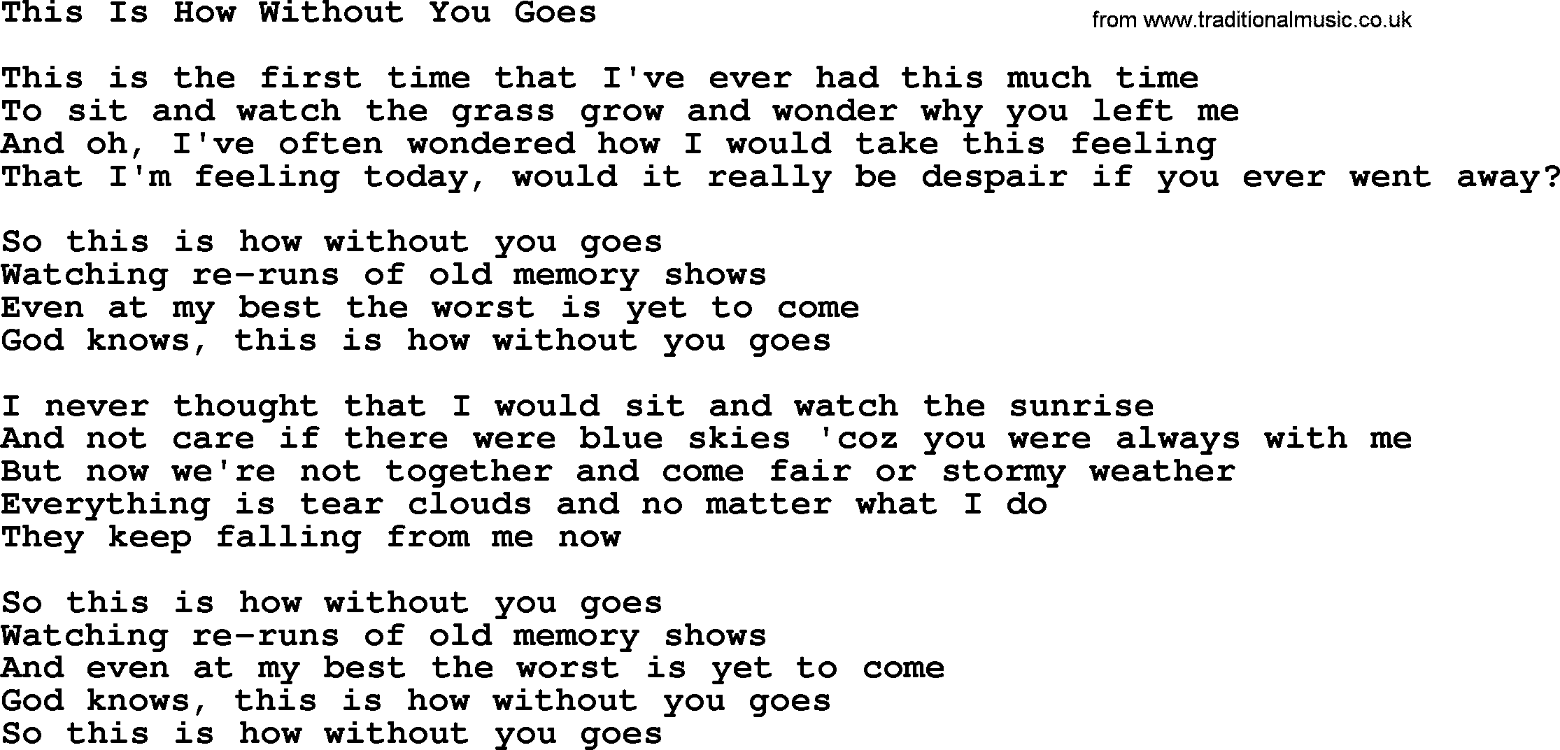 Willie Nelson song: This Is How Without You Goes lyrics