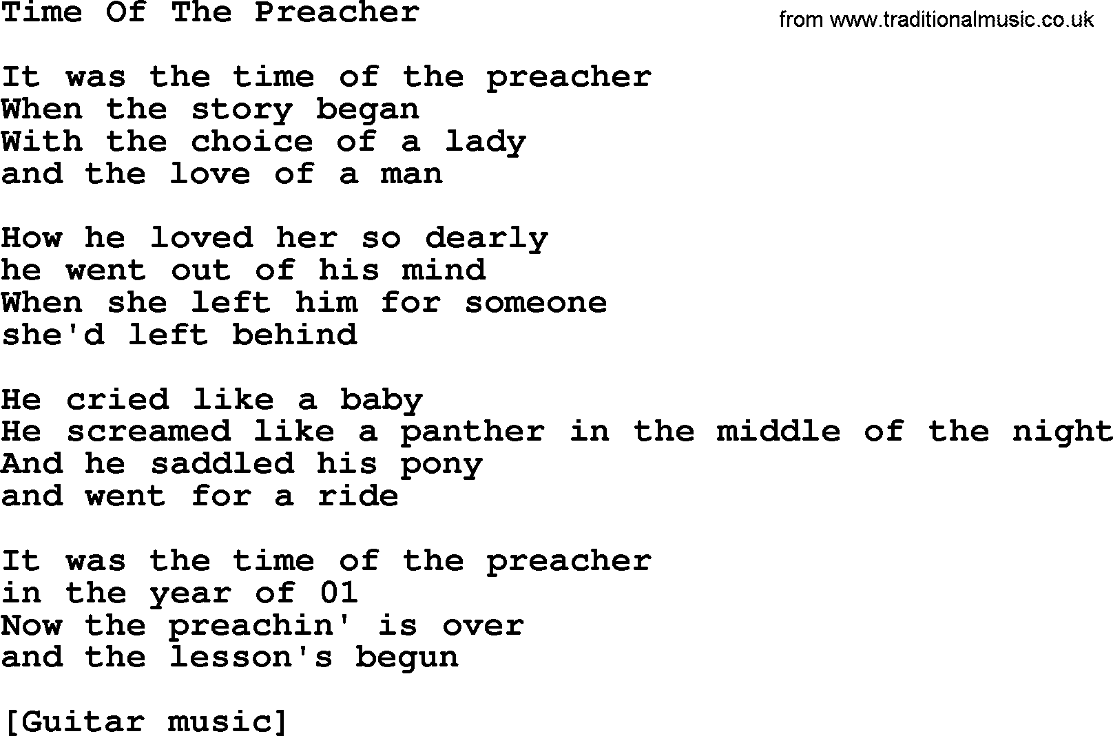 Willie Nelson song: Time Of The Preacher lyrics