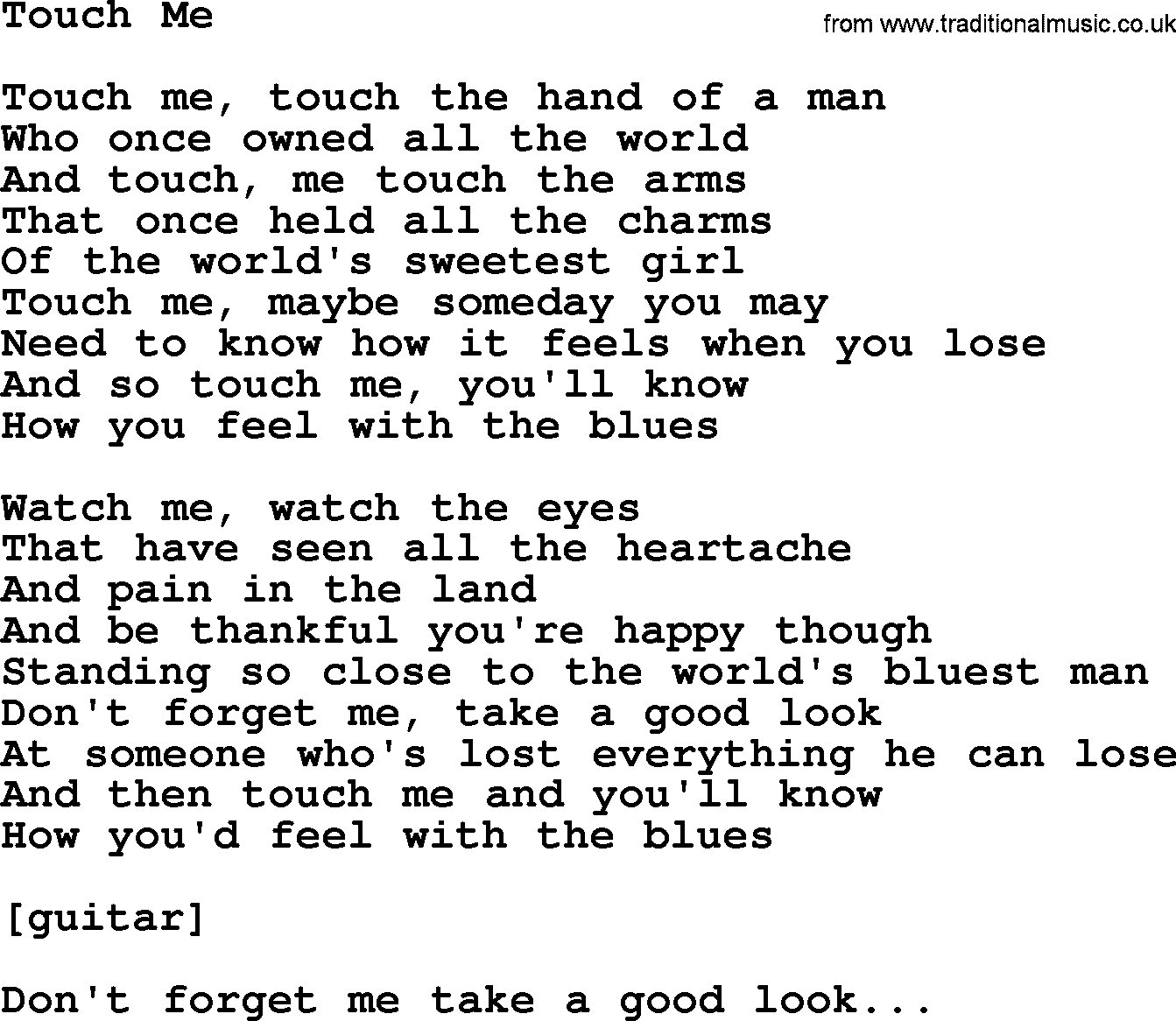 Willie Nelson song: Touch Me lyrics