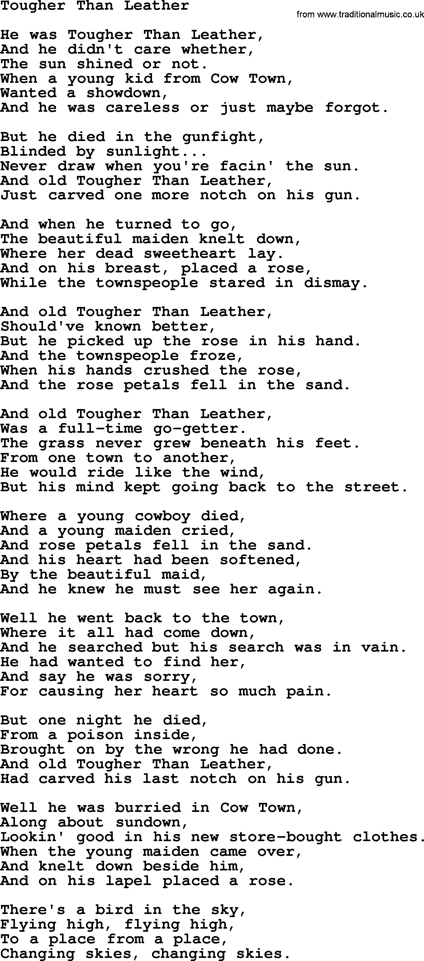 Willie Nelson song: Tougher Than Leather lyrics