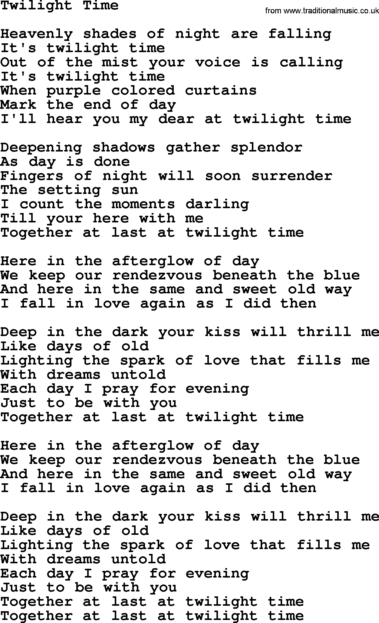 Willie Nelson song: Twilight Time lyrics
