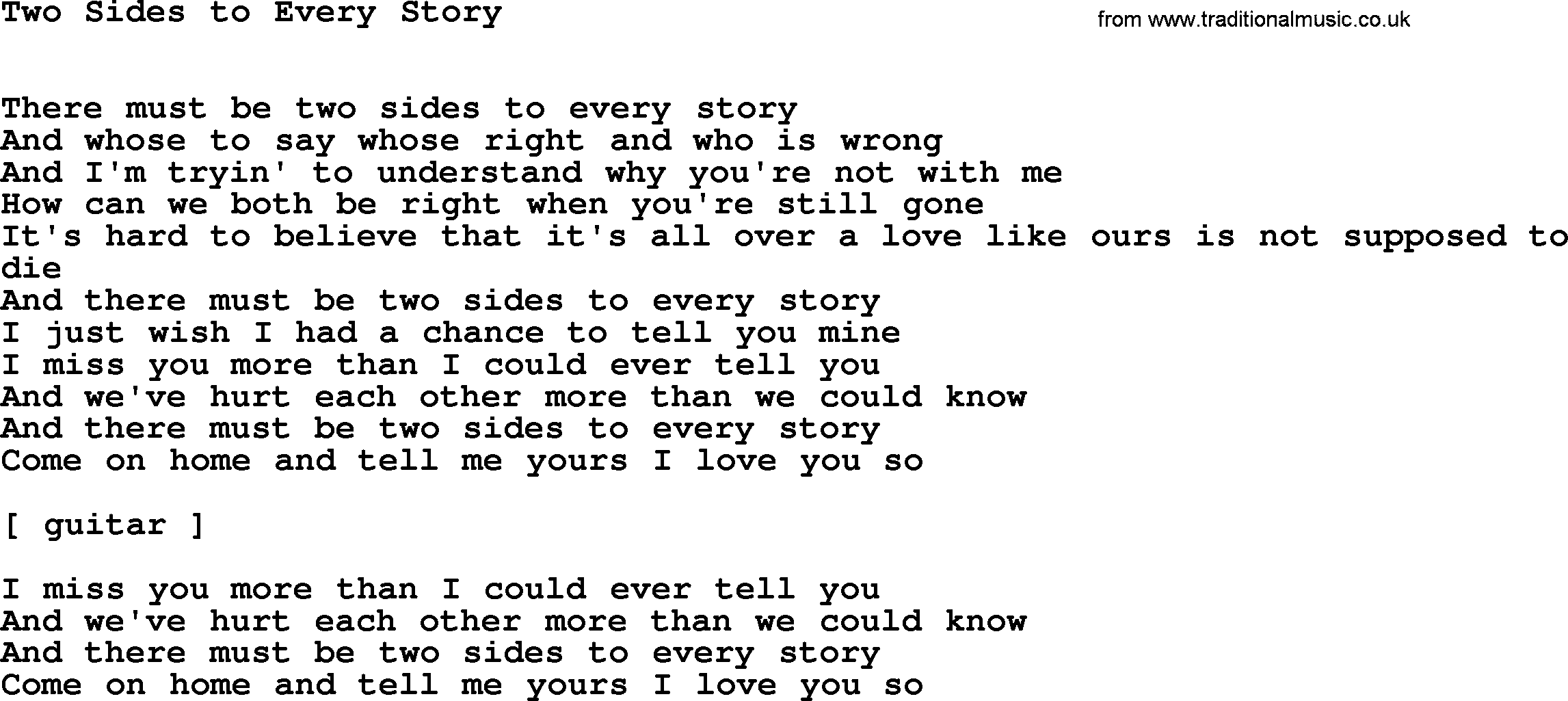 Willie Nelson song: Two Sides to Every Story lyrics