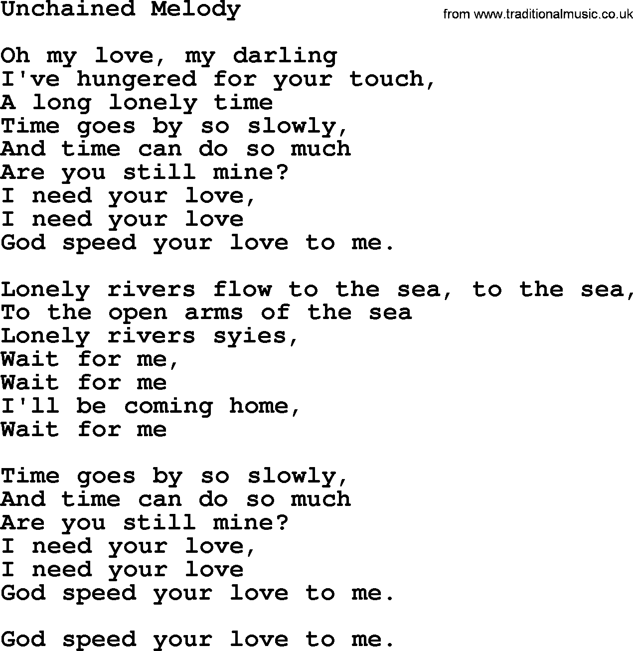 Willie Nelson song: Unchained Melody lyrics