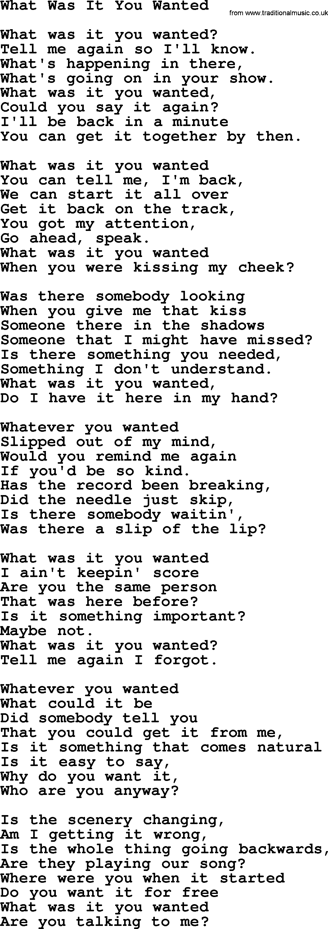 Willie Nelson song: What Was It You Wanted lyrics