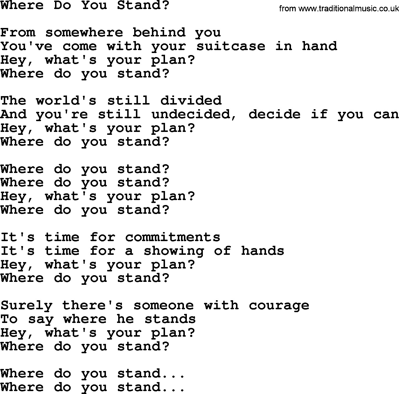 Willie Nelson song: Where Do You Stand_ lyrics