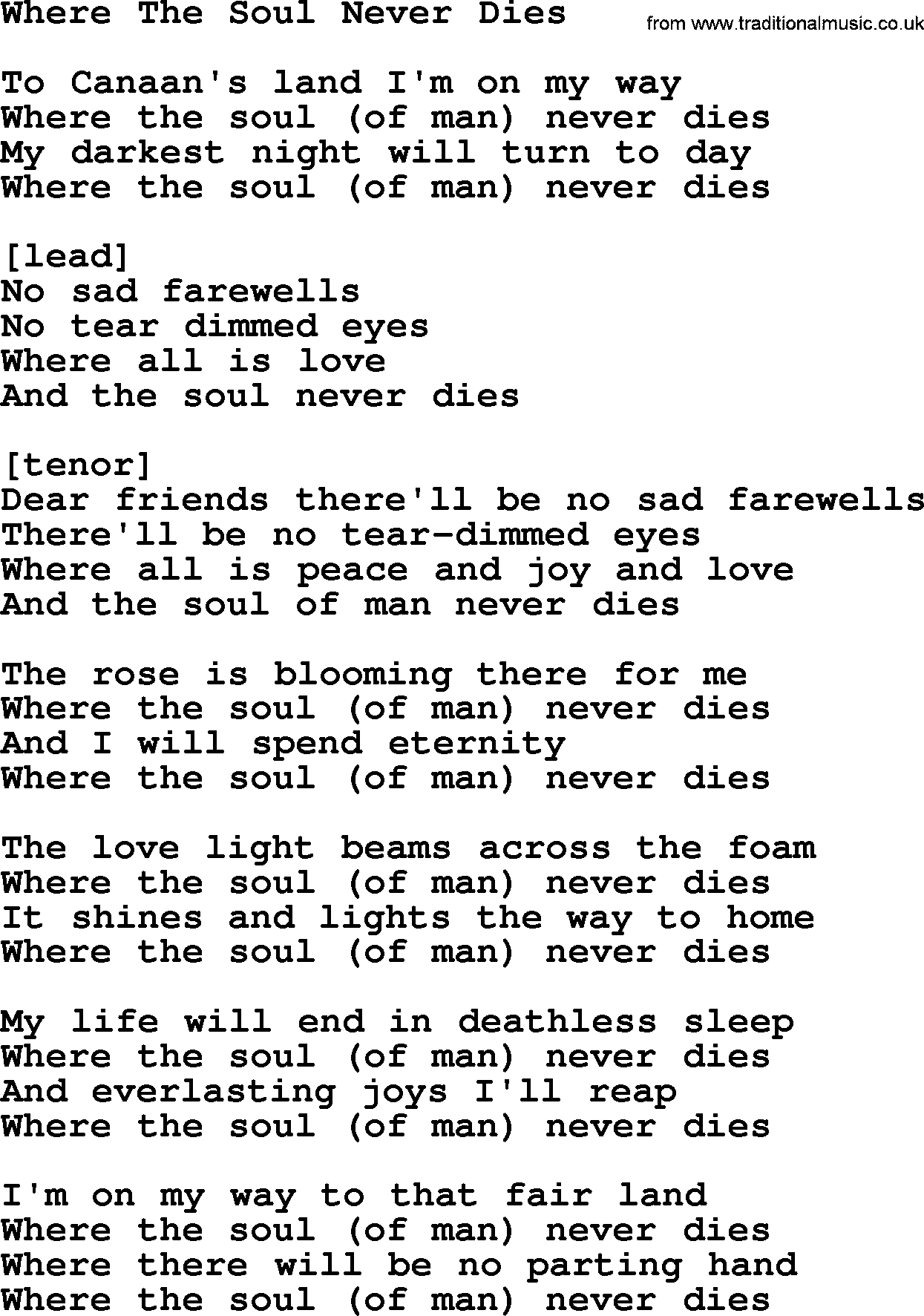 Willie Nelson song: Where The Soul Never Dies lyrics