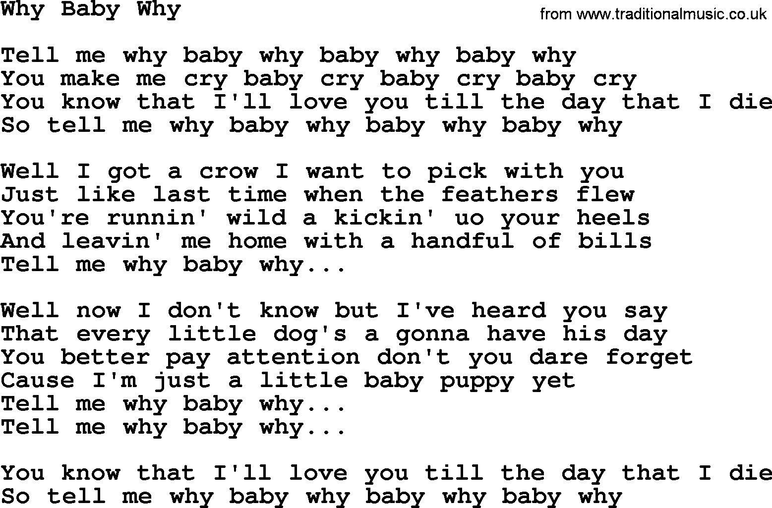 Willie Nelson song: Why Baby Why lyrics