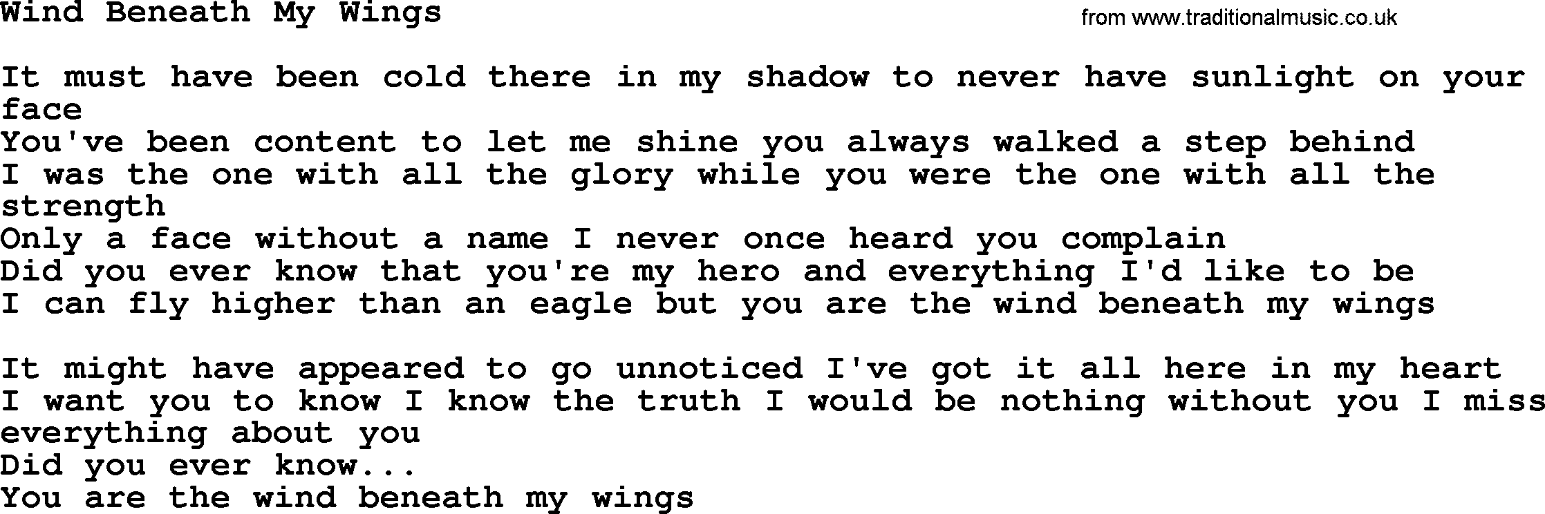 Willie Nelson song: Wind Beneath My Wings lyrics