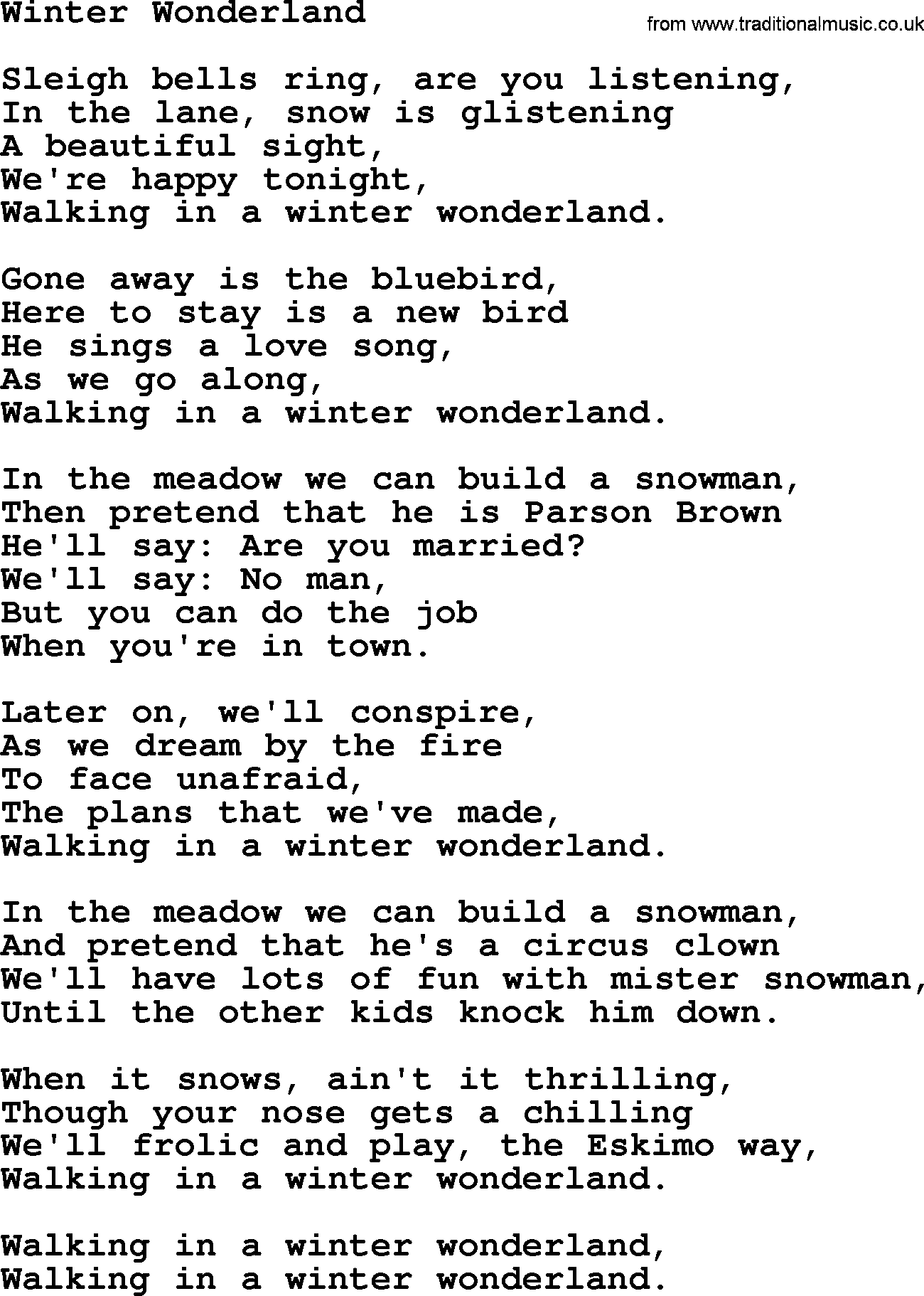 Willie Nelson song: Winter Wonderland lyrics