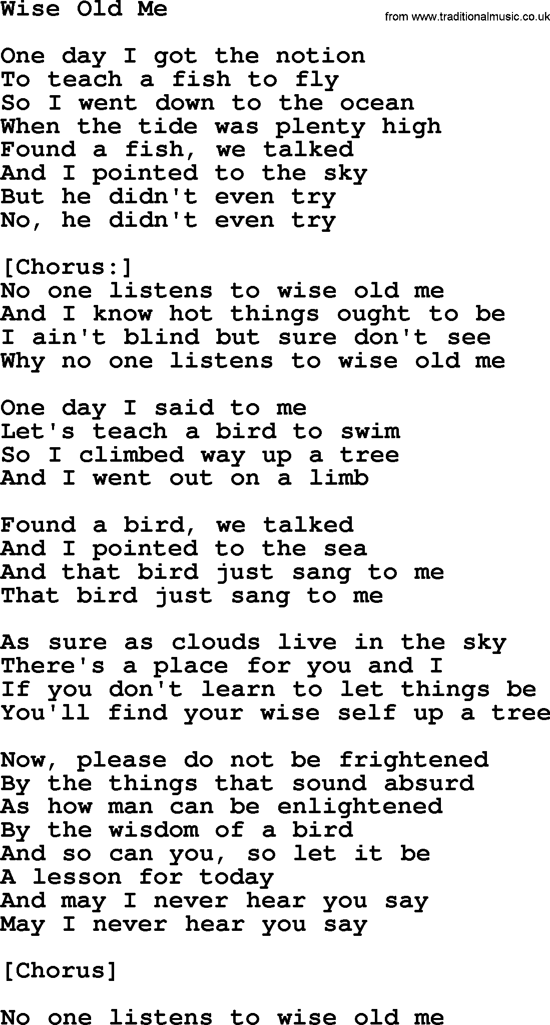 Willie Nelson song: Wise Old Me lyrics