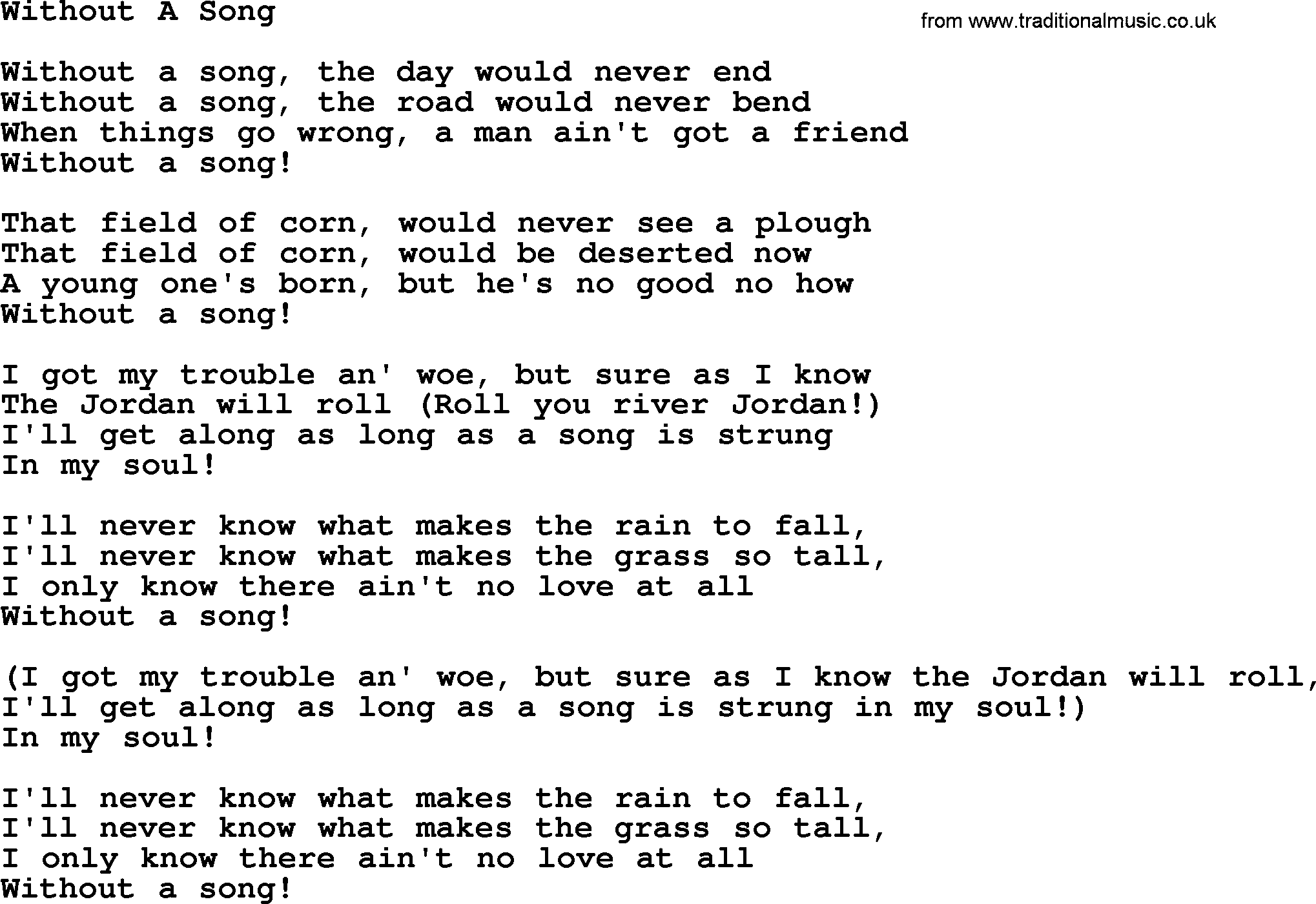 Willie Nelson song: Without A Song lyrics