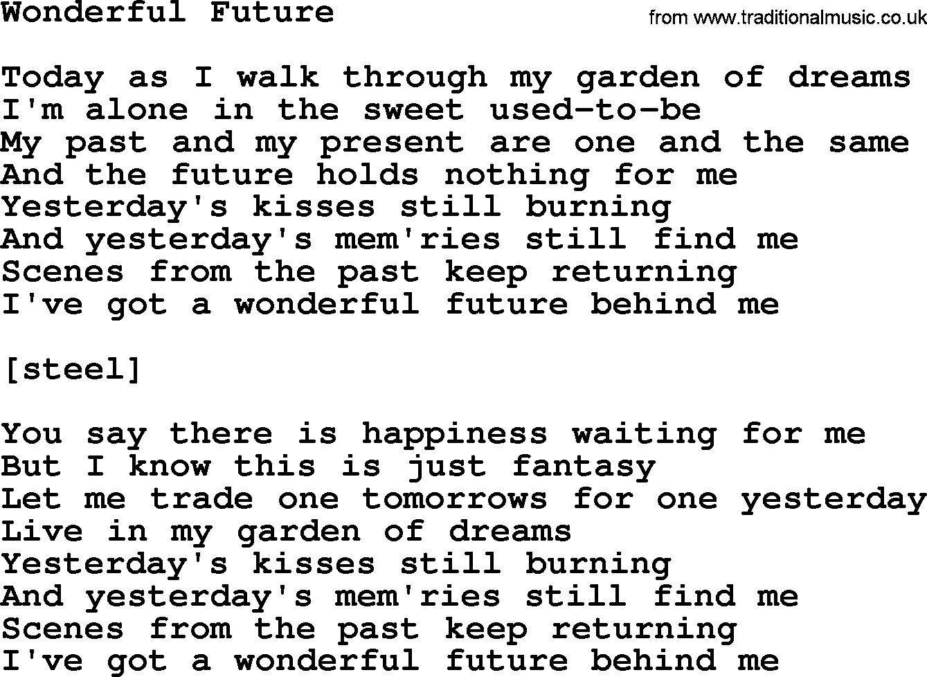 Willie Nelson song: Wonderful Future lyrics