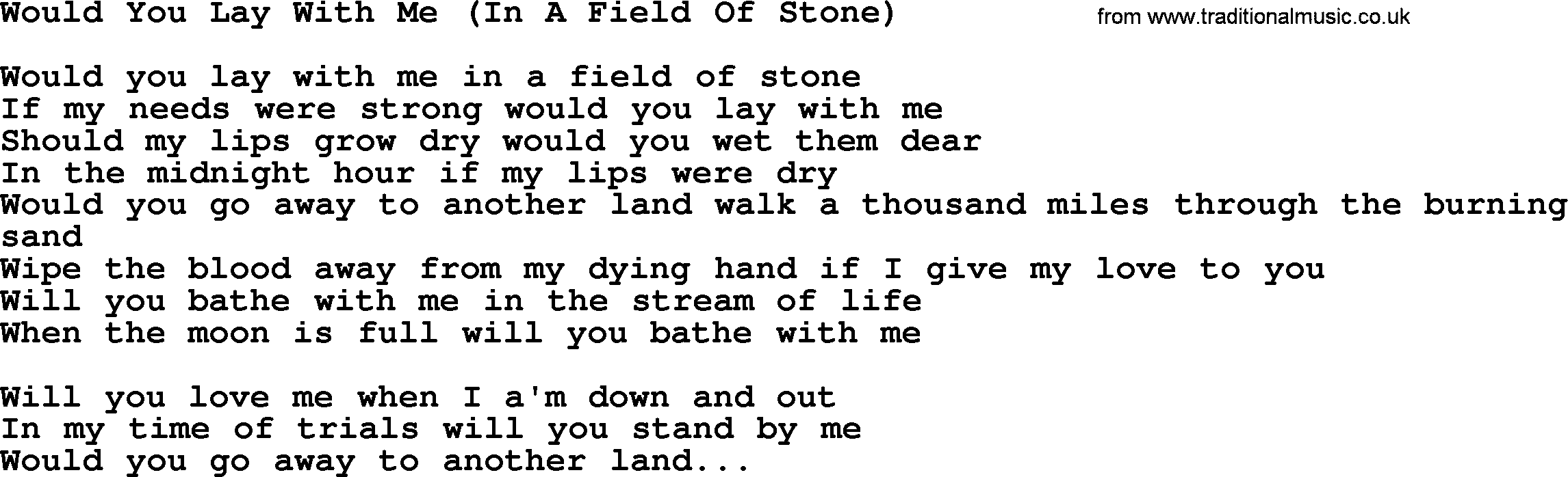 Willie Nelson song: Would You Lay With Me (In A Field Of Stone) lyrics