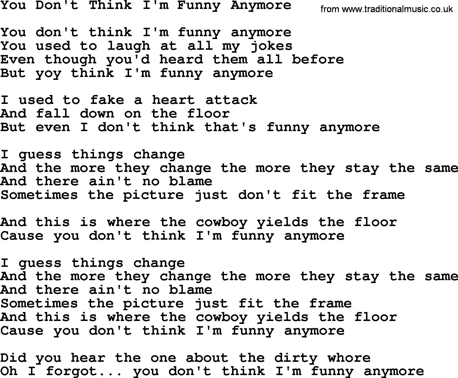 Willie Nelson song: You Don't Think I'm Funny Anymore lyrics