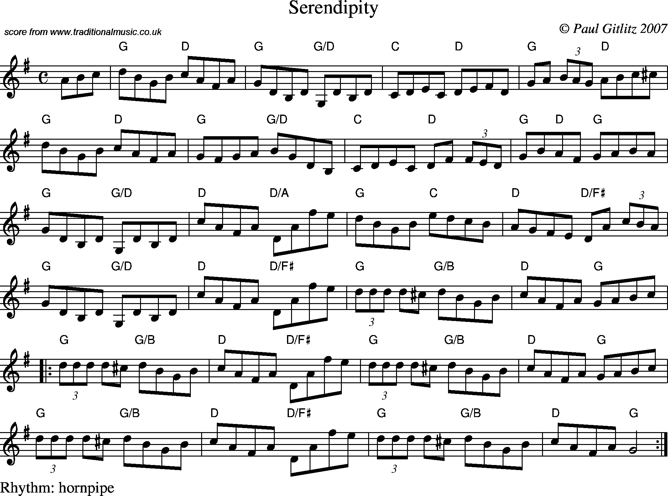 Sheet Music Score for Hornpipe/Strathspey - Serendipity