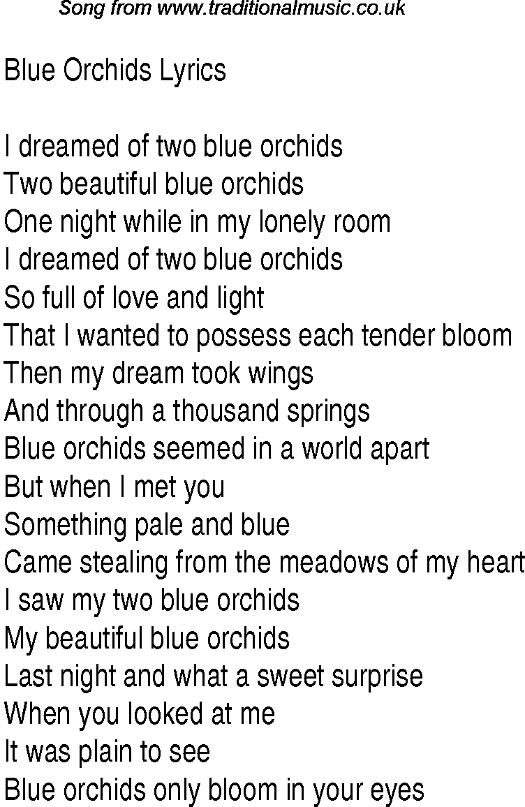 1940s top songs - lyrics for Blue Orchids(Glen Miller)