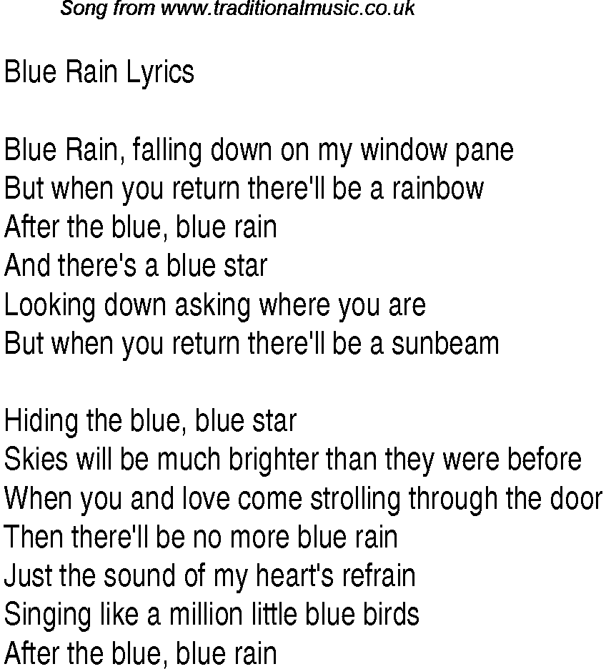 1940s top songs - lyrics for Blue Rain(Glen Miller)
