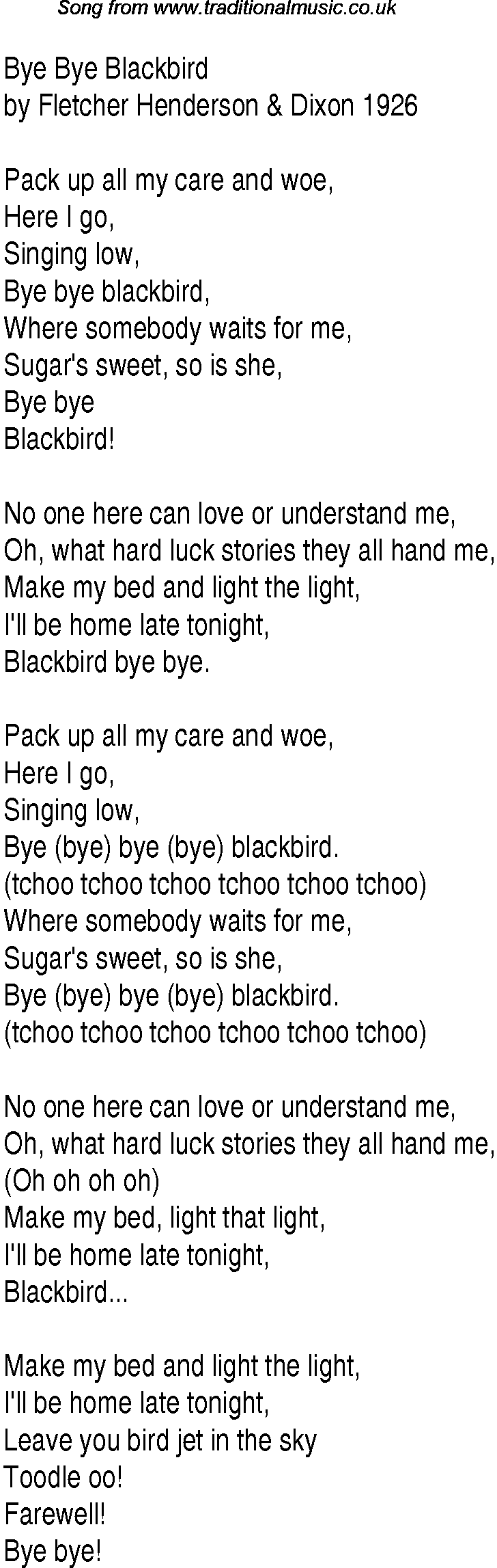 1940s top songs - lyrics for Bye Bye Blackbird