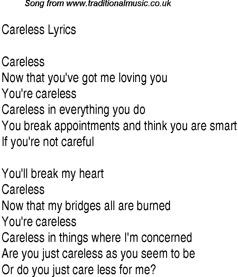 1940s top songs - lyrics for Careless(Glen Miller)