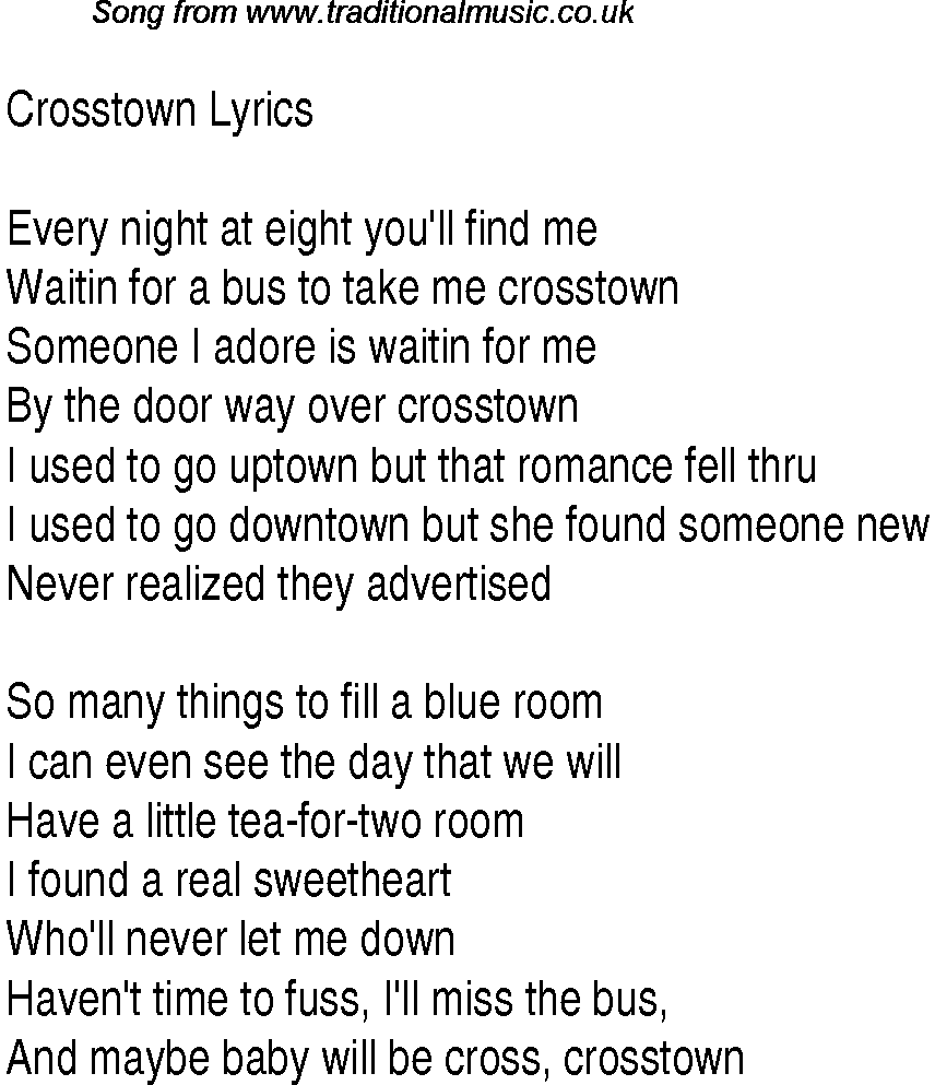 1940s top songs - lyrics for Crosstown(Glen Miller)
