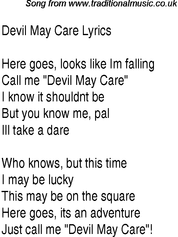 1940s top songs - lyrics for Devil May Care(Glen Miller)