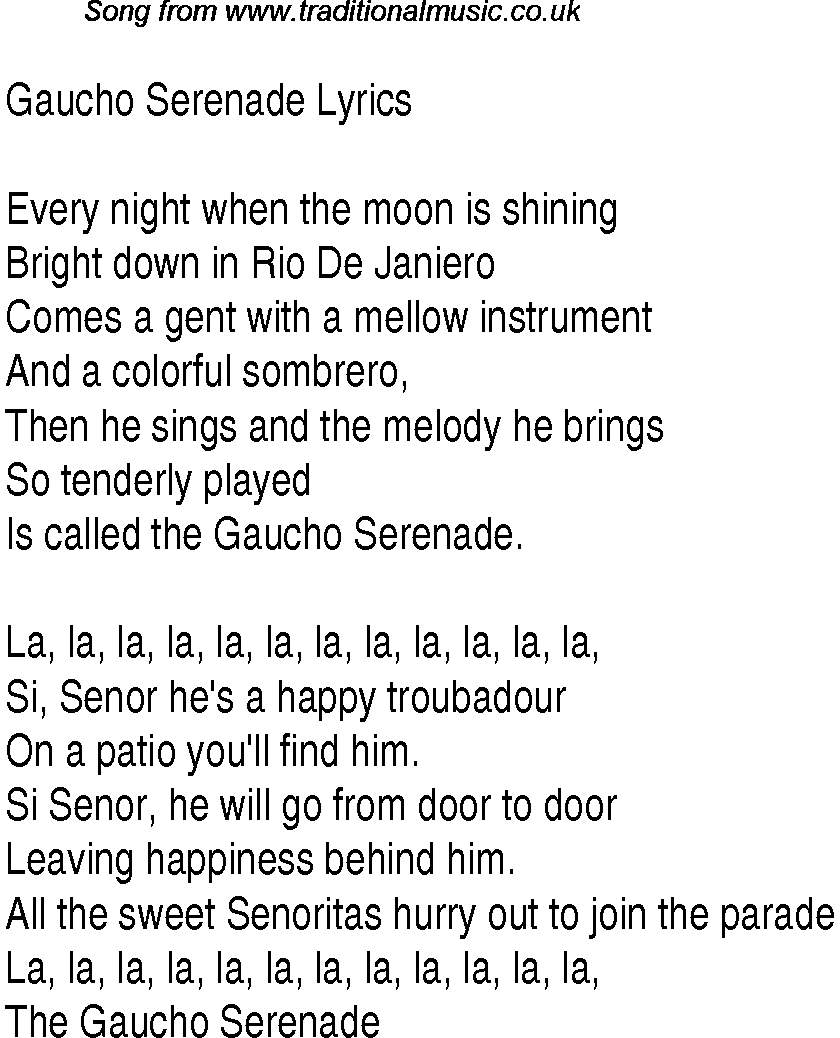 1940s top songs - lyrics for Gaucho Serenade(Glen Miller)