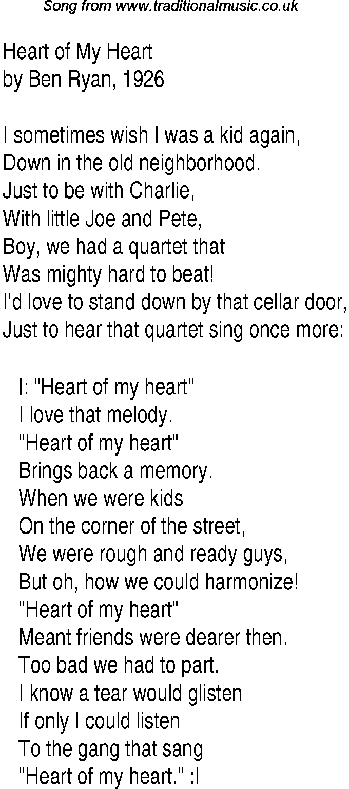 1940s top songs - lyrics for Heart Of My Heart