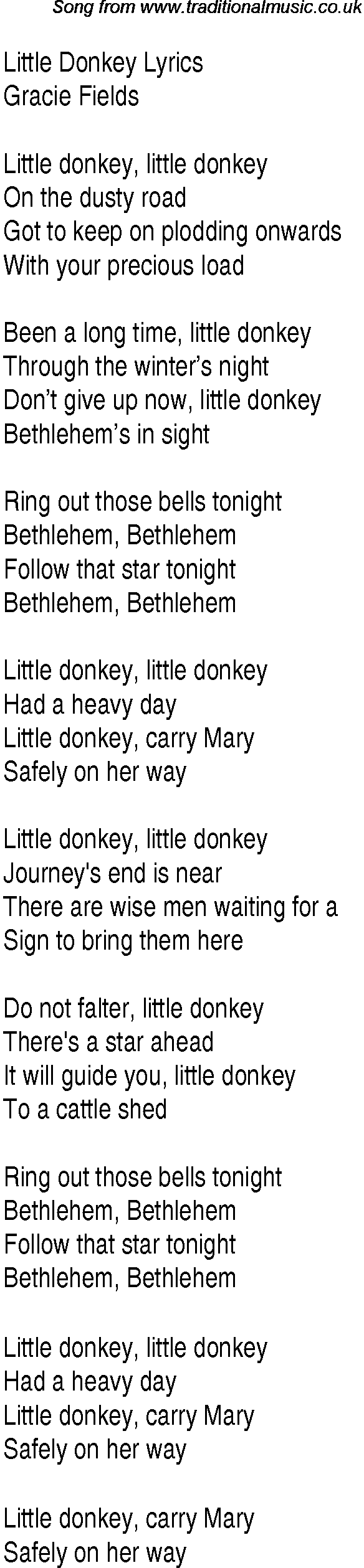 1940s top songs - lyrics for Little Donkey(Gracie Fields)