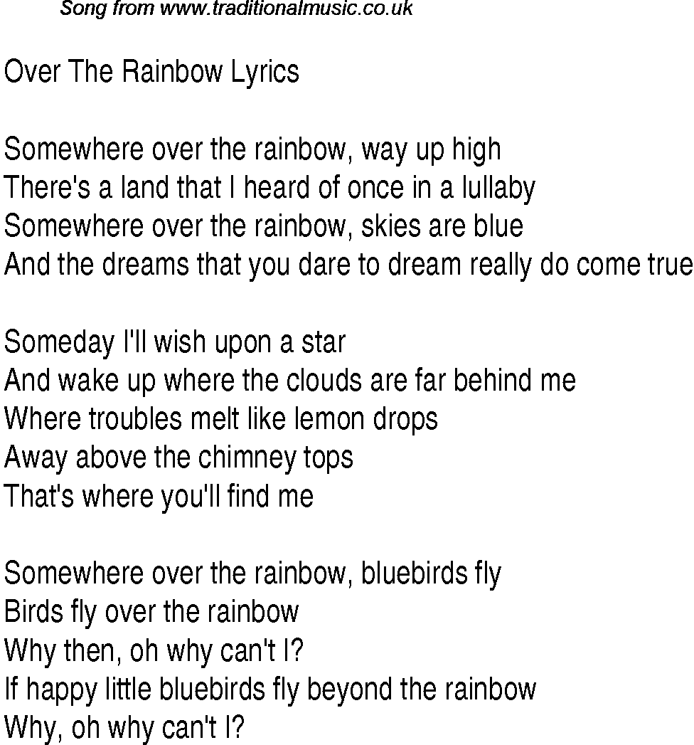 1940s top songs - lyrics for Over The Rainbow(Glen Miller)