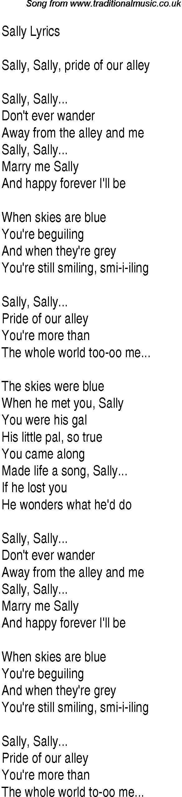 1940s top songs - lyrics for Sally(Gracie Fields)