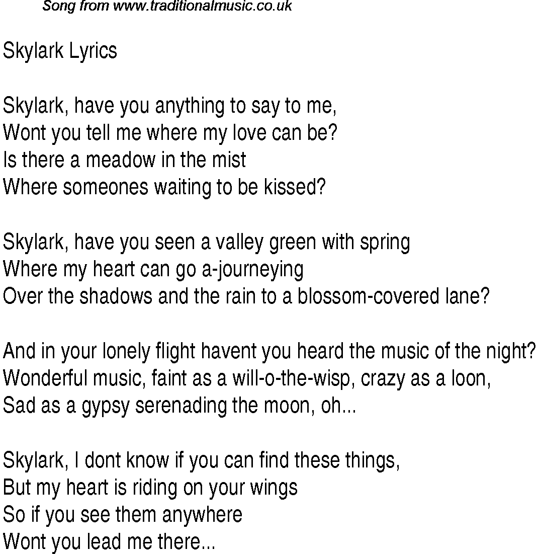 1940s top songs - lyrics for Skylark(Glen Miller)