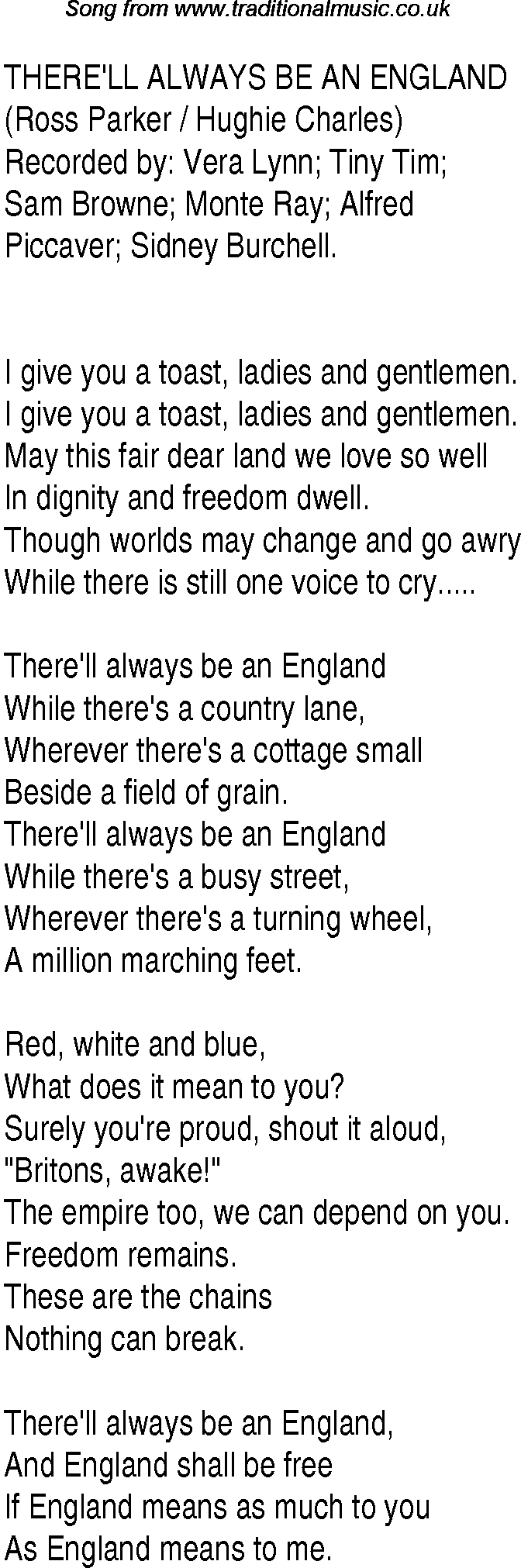 1940s top songs - lyrics for There'll Always Be An England