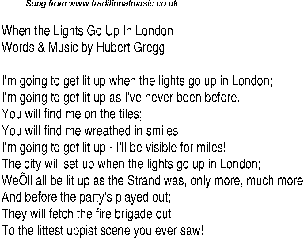 1940s top songs - lyrics for When The Lights Go Up In London