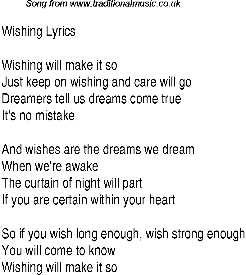 1940s top songs - lyrics for Wishing(Glen Miller)