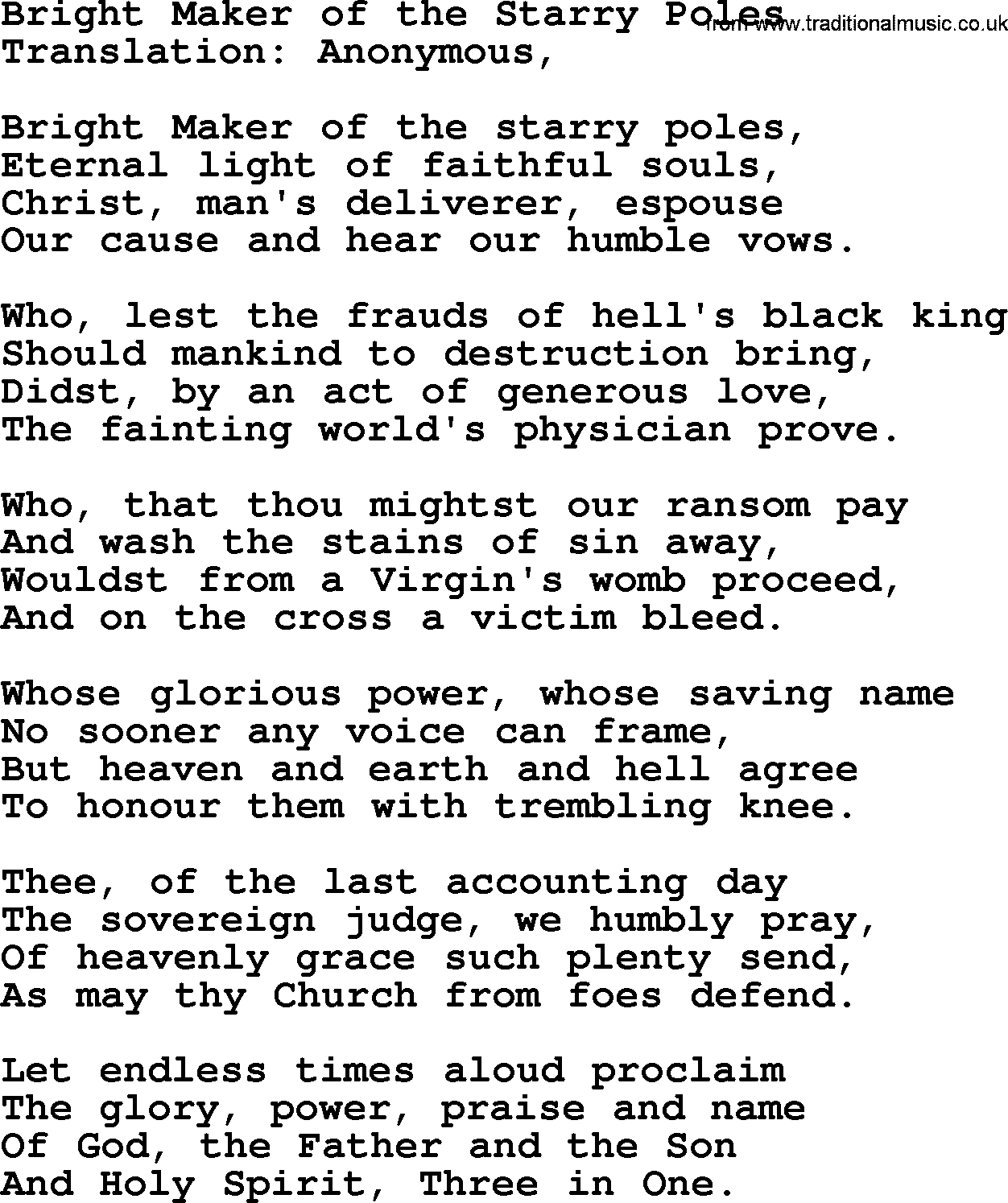 Advent Hymns, Hymn: Bright Maker Of The Starry Poles, lyrics with PDF