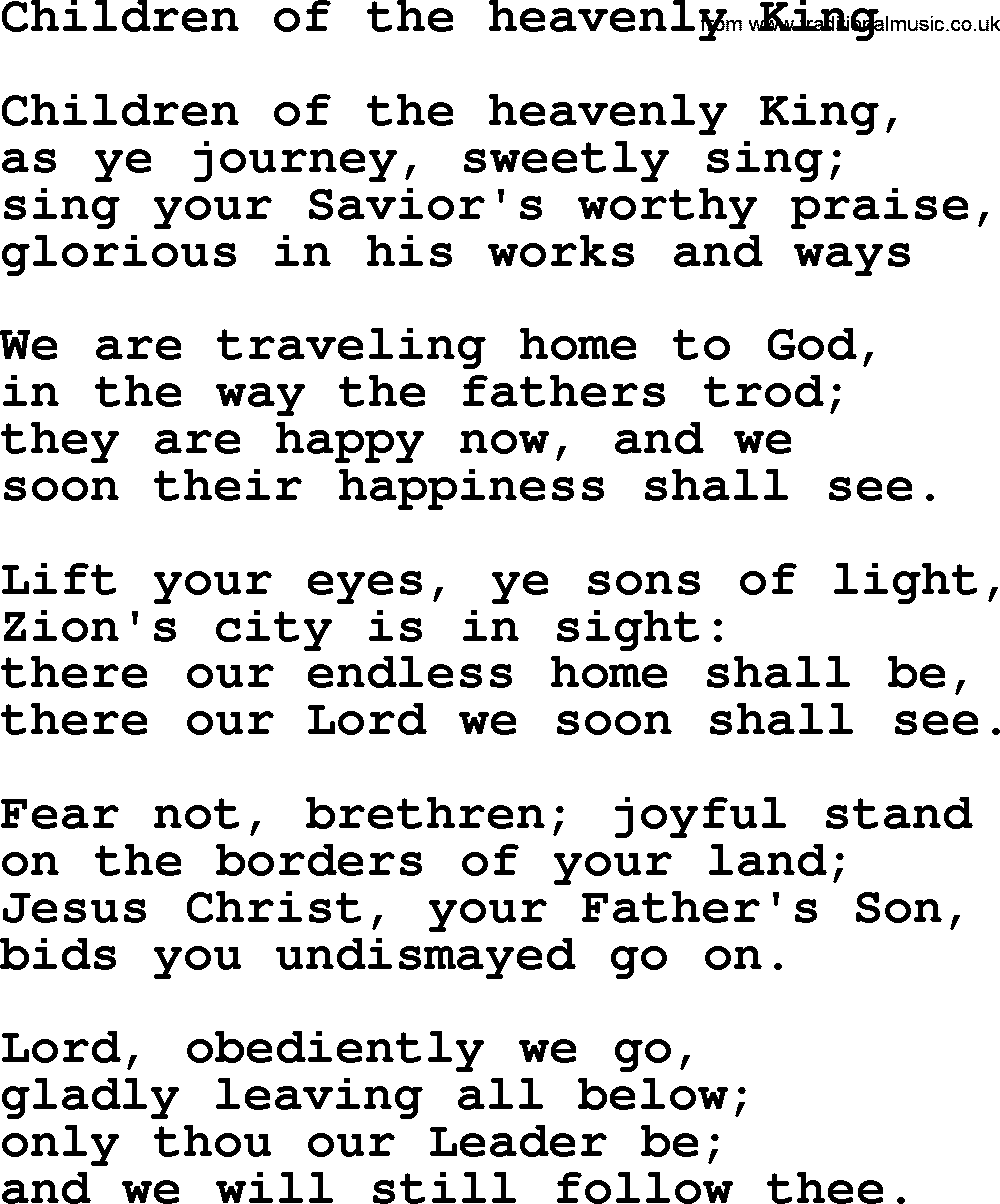 Advent Hymns, Hymn: Children Of The Heavenly King, lyrics with PDF