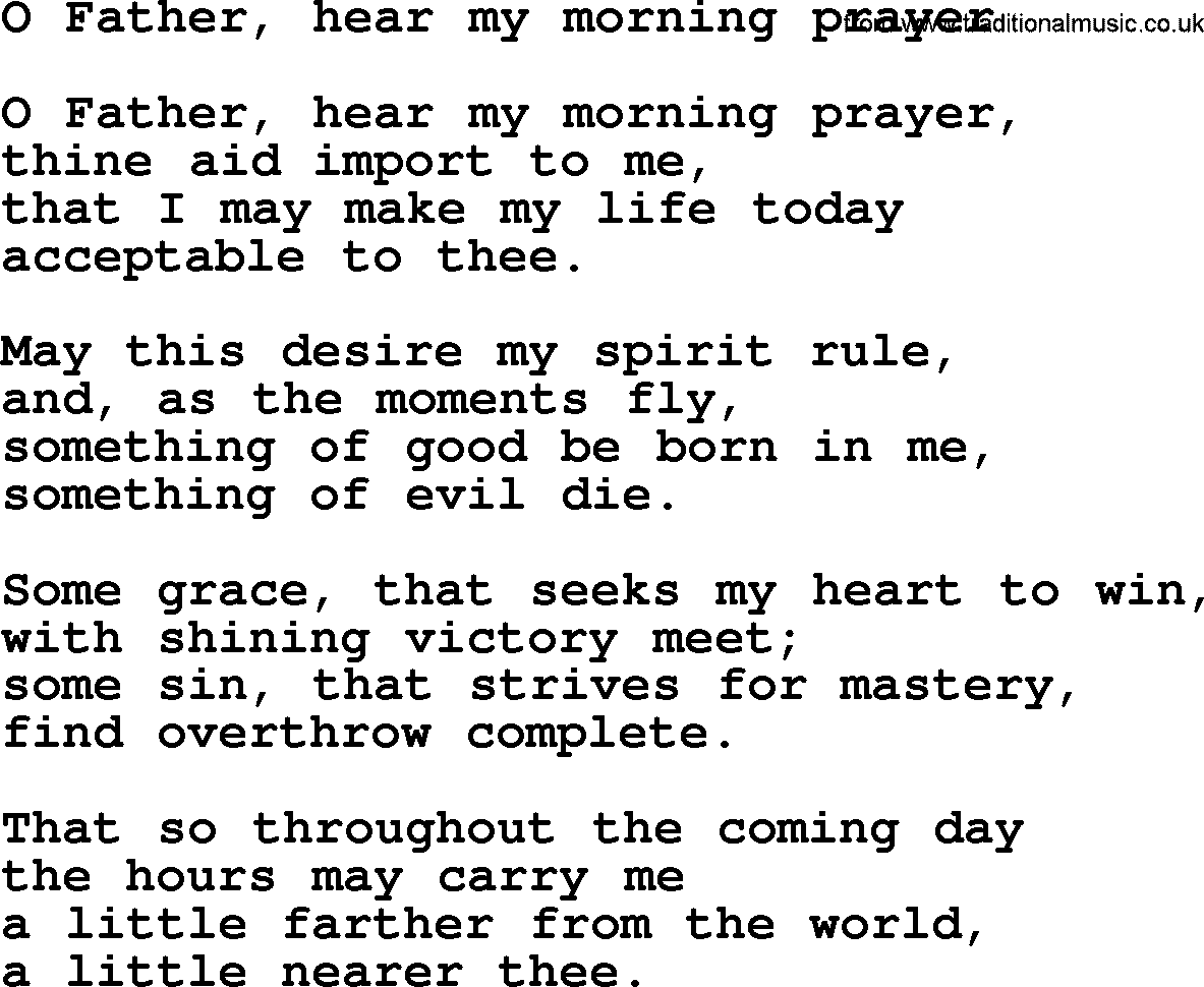 Advent Hymns, Hymn: O Father, Hear My Morning Prayer, lyrics with PDF