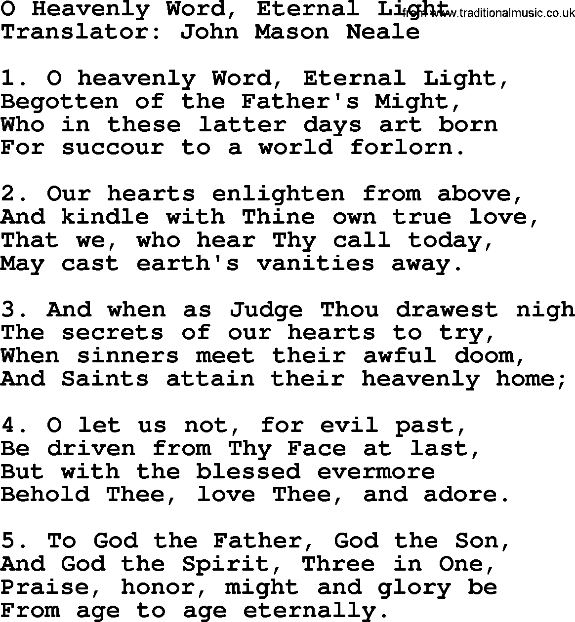 Advent Hymns, Hymn: O Heavenly Word, Eternal Light, lyrics with PDF