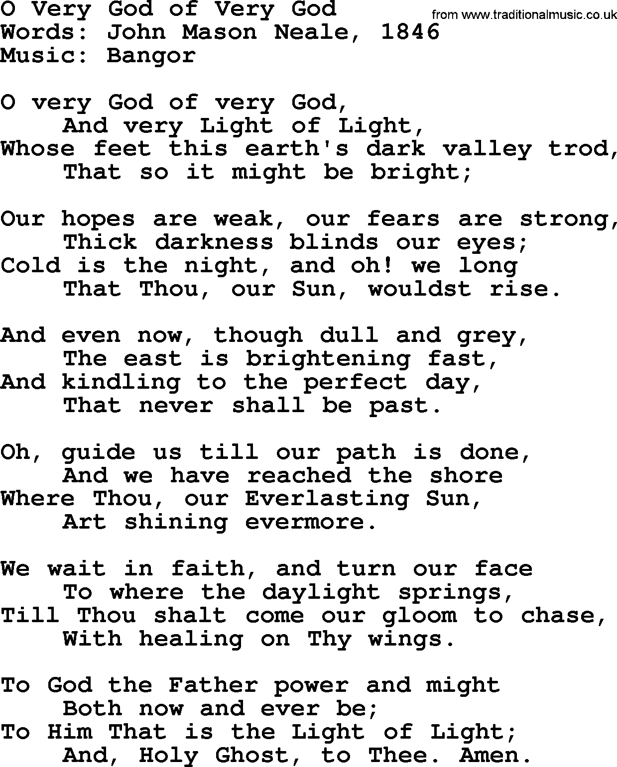 Advent Hymns, Hymn: O Very God Of Very God, lyrics with PDF