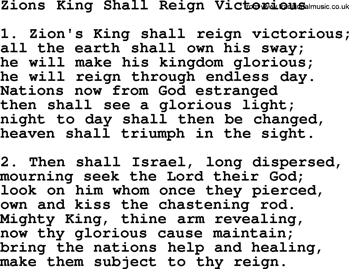 Advent Hymns, Hymn: Zions King Shall Reign Victorious, lyrics with PDF