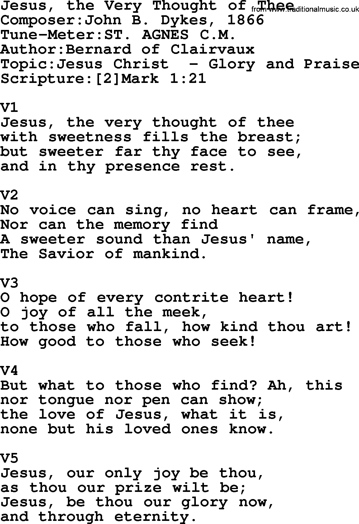 Adventist Hynms collection, Hymn: Jesus, The Very Thought Of Thee, lyrics with PDF