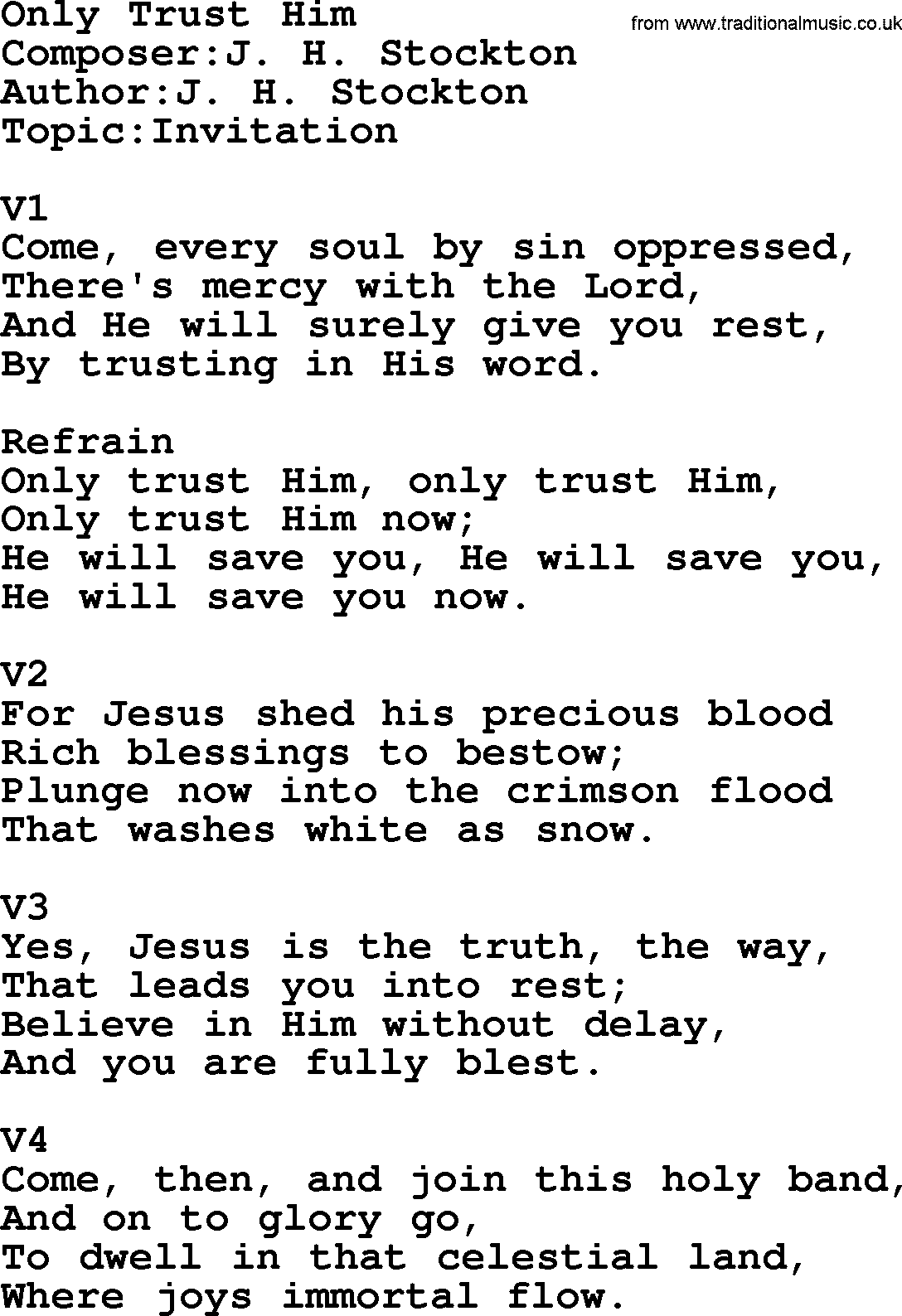 Adventist Hynms collection, Hymn: Only Trust Him, lyrics with PDF