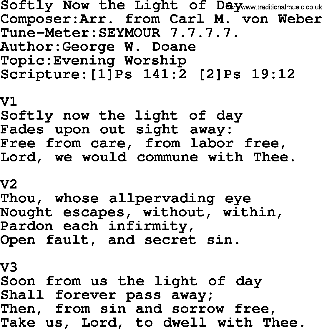Adventist Hynms collection, Hymn: Softly Now The Light Of Day, lyrics with PDF