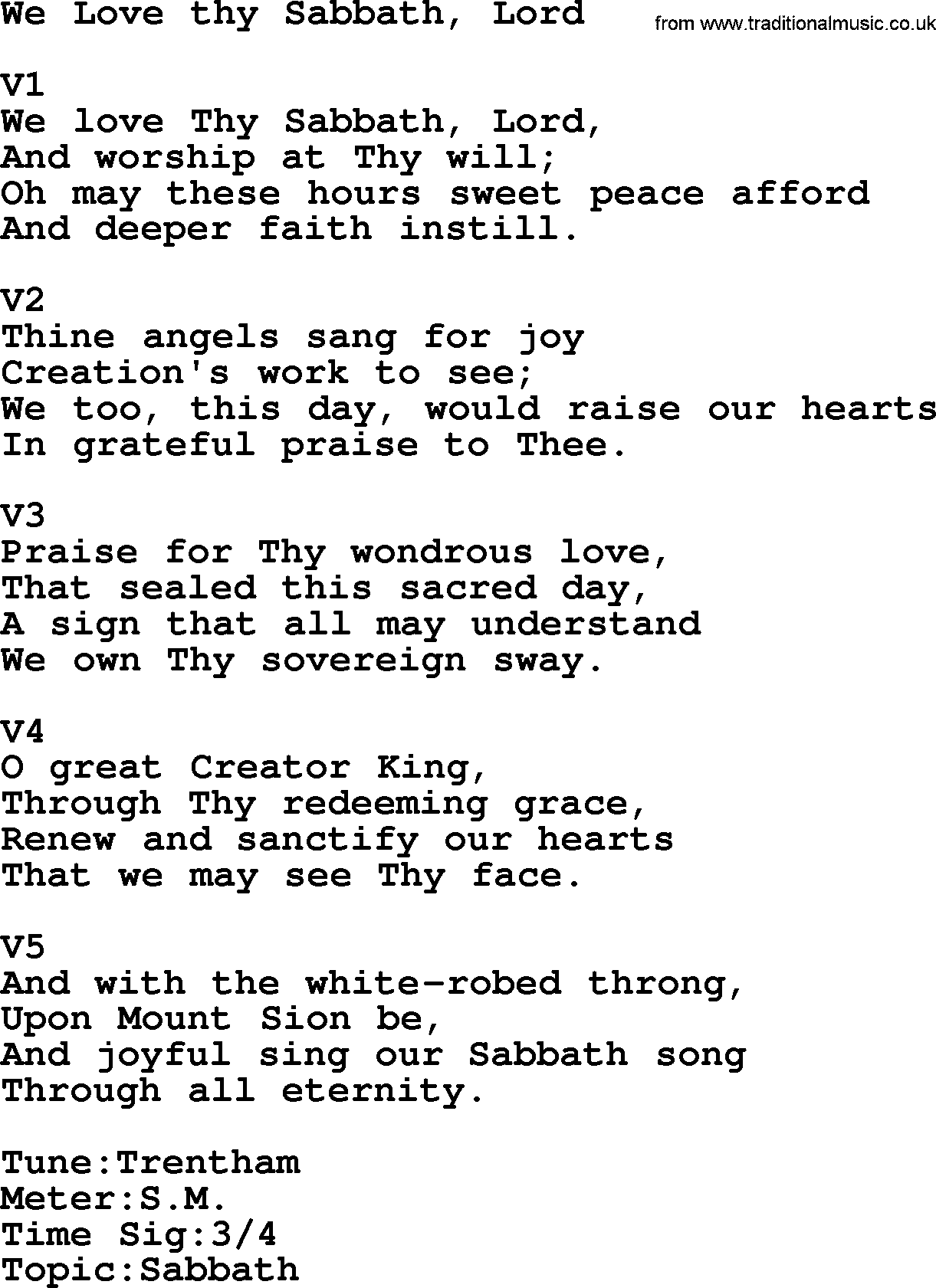 Adventist Hynms collection, Hymn: We Love Thy Sabbath, Lord, lyrics with PDF