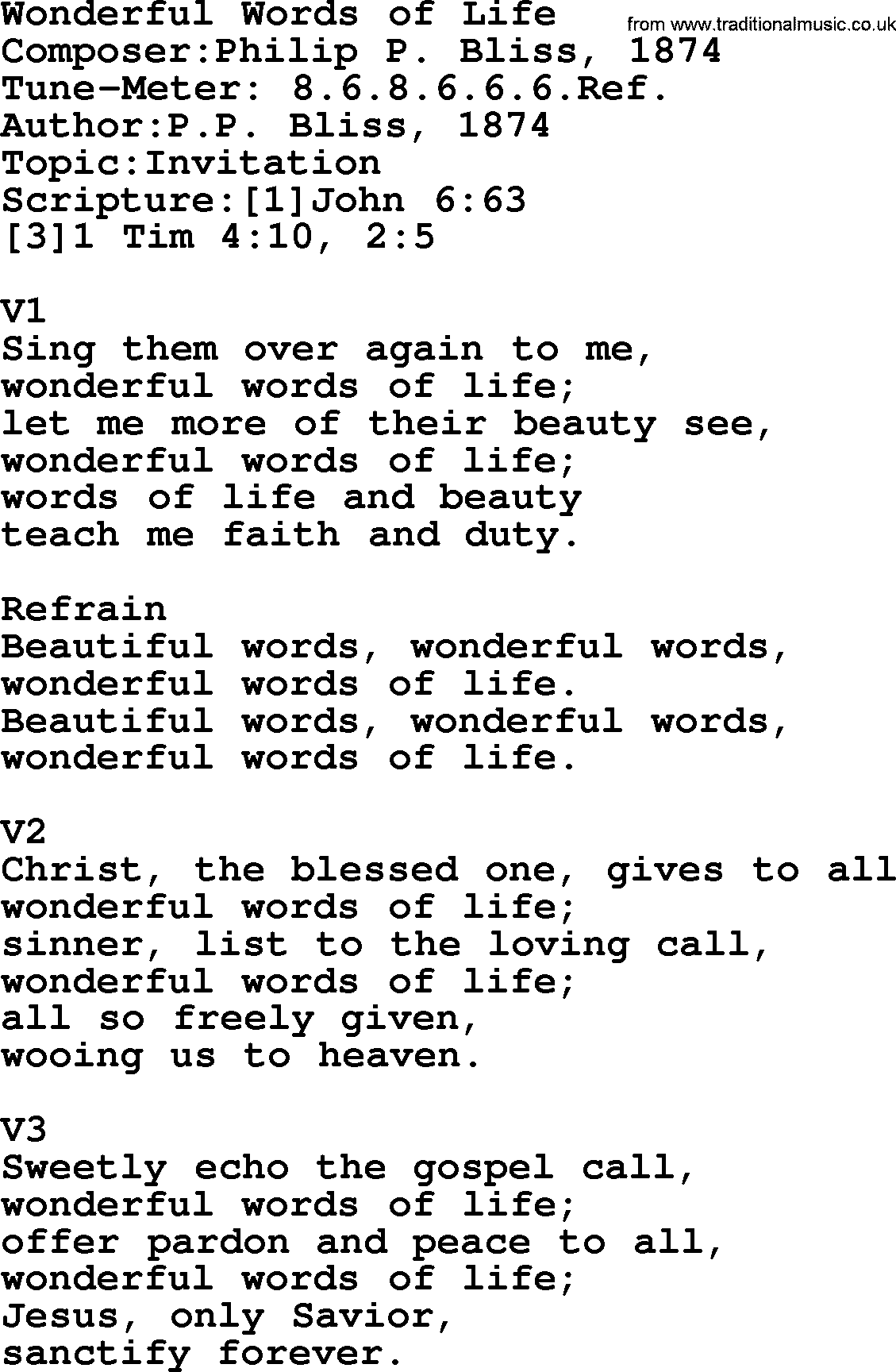 Adventist Hynms collection, Hymn: Wonderful Words Of Life, lyrics with PDF