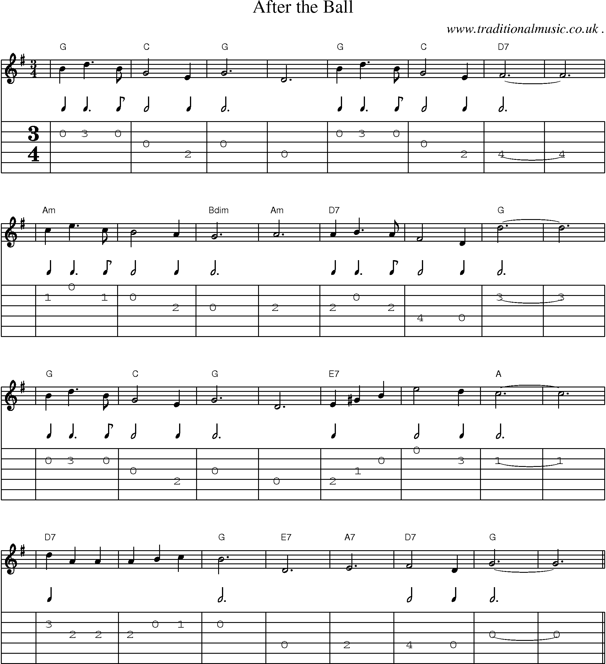 Music Score and Guitar Tabs for After The Ball